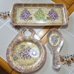 Grape Design  Dining Set - Purple, Green, Cream.  NOT Glass